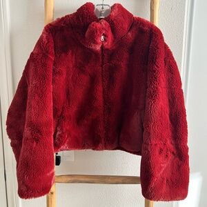 Tigermist red faux fur jacket